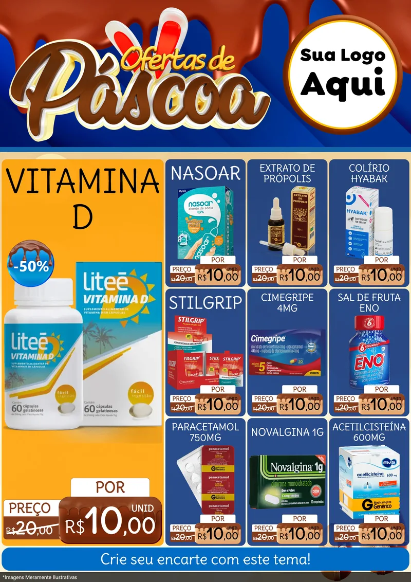 Modelo de Encarte para Encarte A4 Vertical com o tema Ofertas de Páscoa para Farmácia