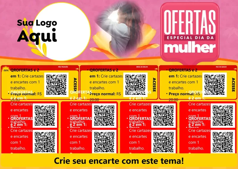 Modelo de Cartaz para Cartaz A4 Horizontal com o tema Ofertas - Especial Dia Das Mulheres para Padaria