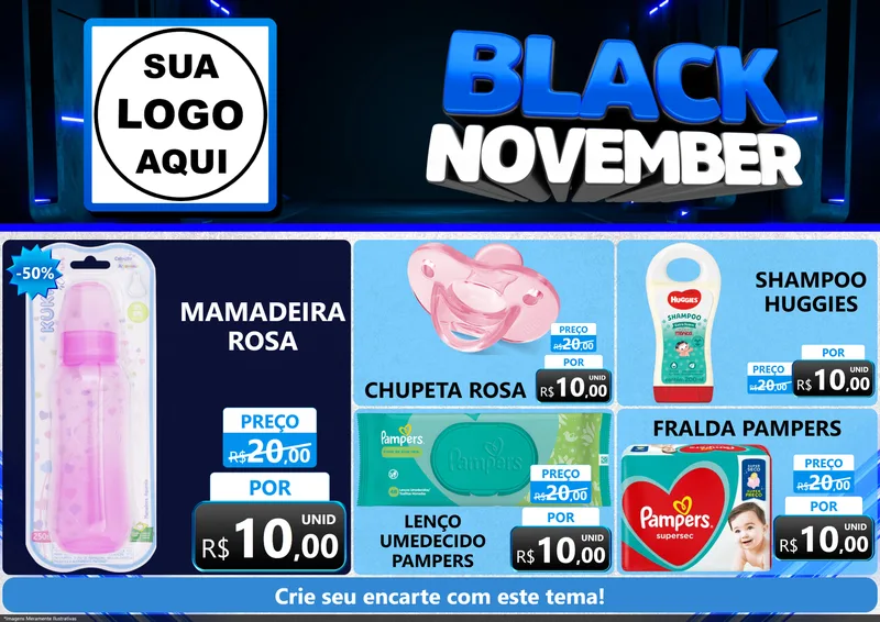Modelo de Encarte para Encarte A4 Horizontal com o tema Black November para Bebês