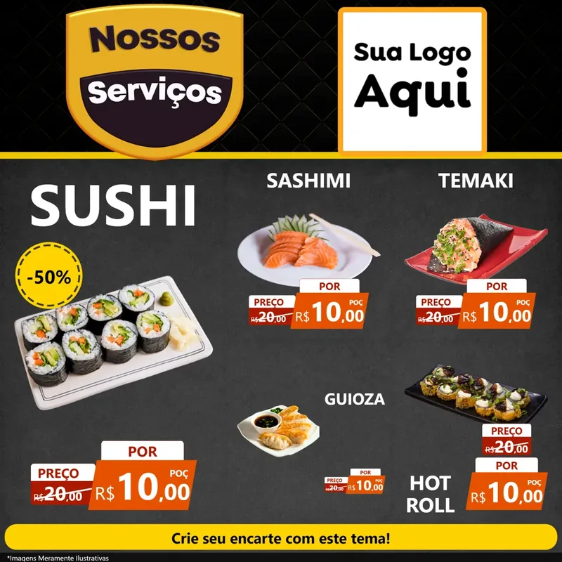 Modelo de Rede Social para Feed Facebook com o tema Nossos Serviços para Comida japonesa
