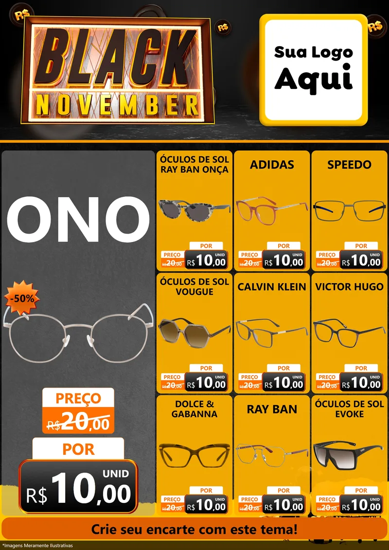 Modelo de Encarte para Encarte A4 Vertical com o tema Black November para Óticas