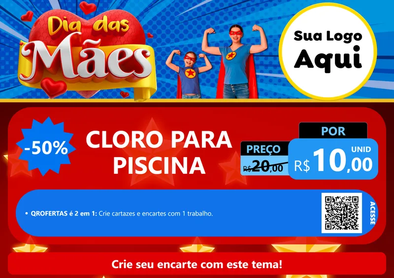 Modelo de Cartaz para Cartaz A4 Horizontal com o tema Dia das Mães para Produtos para Piscina