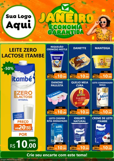 Modelo de Encarte para Encarte A4 Vertical com o tema Janeiro - Economia Garantida para Frios e Laticínios