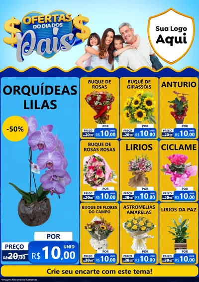 Modelo de Encarte para Encarte A4 Vertical com o tema Ofertas do Dia dos Pais para Floricultura e jardim