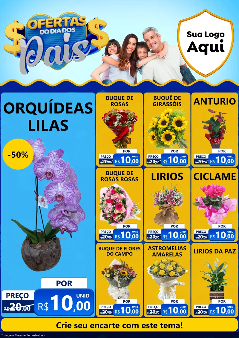 Modelo de Encarte para Encarte A4 Vertical com o tema Ofertas do Dia dos Pais para Floricultura e jardim