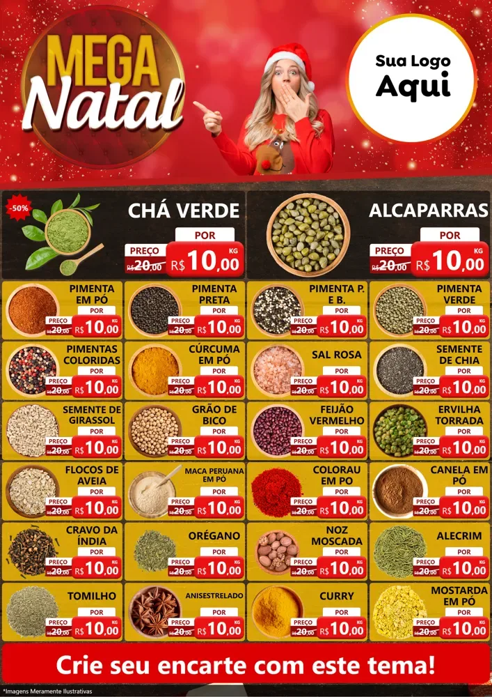 Modelo de Encarte para Encarte A4 Vertical com o tema Mega Natal para Produtos Naturais