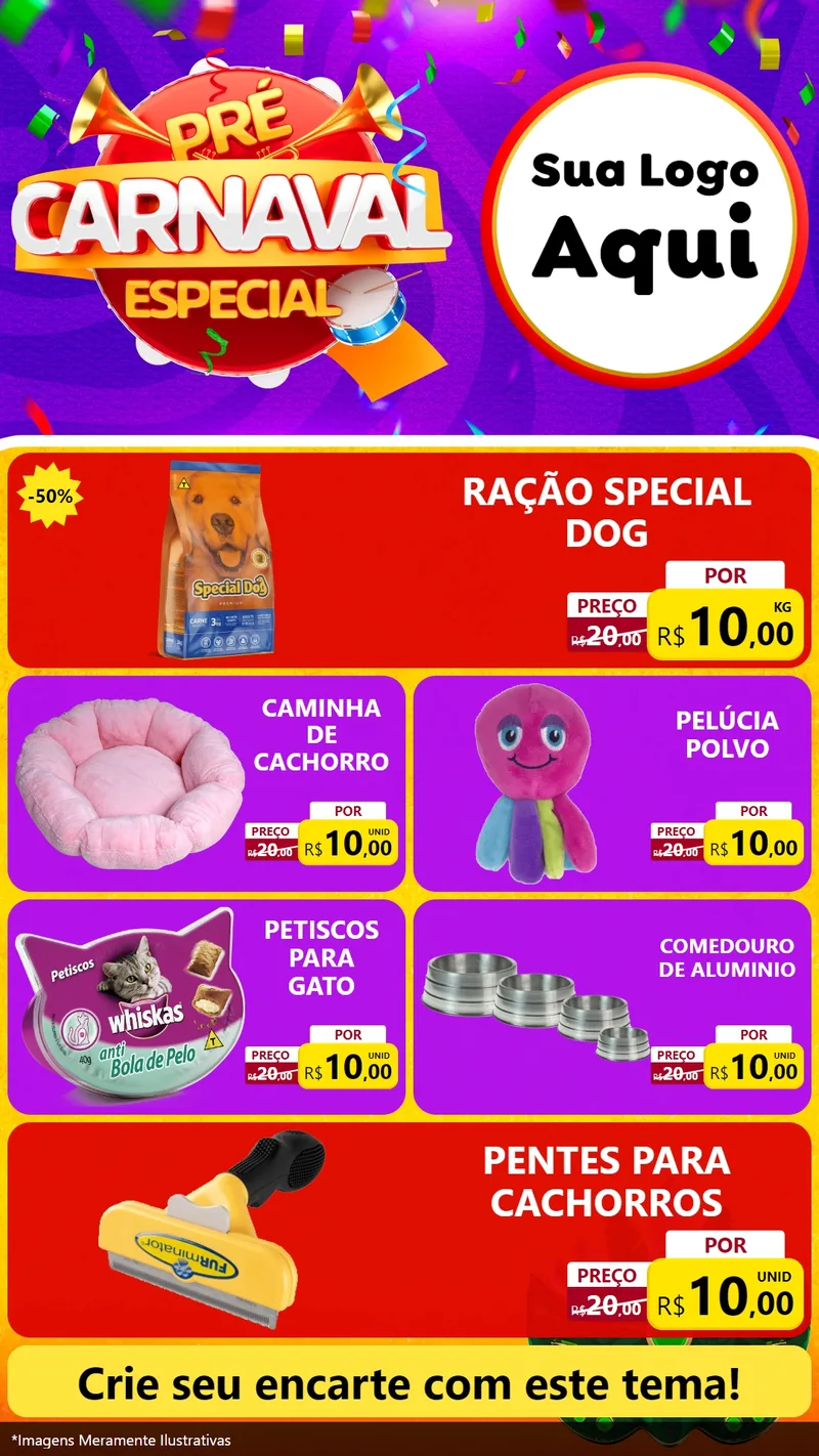 Modelo de TV para TV Vertical com o tema Pré-Carnaval Especial para Pet Shop