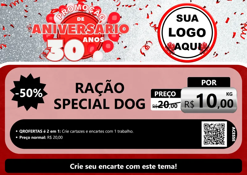 Modelo de Cartaz para Cartaz A4 Horizontal com o tema Promoção de Aniversário - 30 Anos para Pet Shop