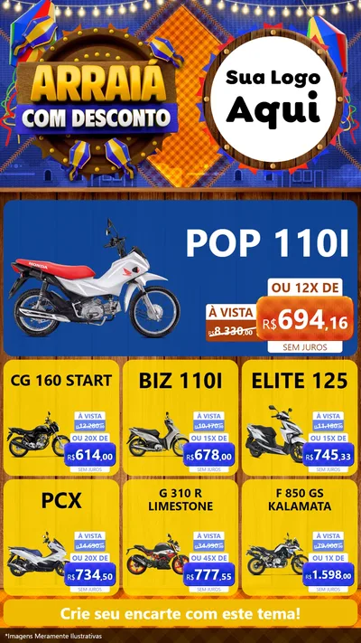 Modelo de Rede Social para Stories com o tema Arraiá Com Desconto para Concessionaria de Motos
