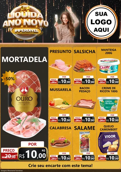 Modelo de Encarte para Encarte A4 Vertical com o tema Liquida Ano Novo Imperdível para Frios e Laticínios