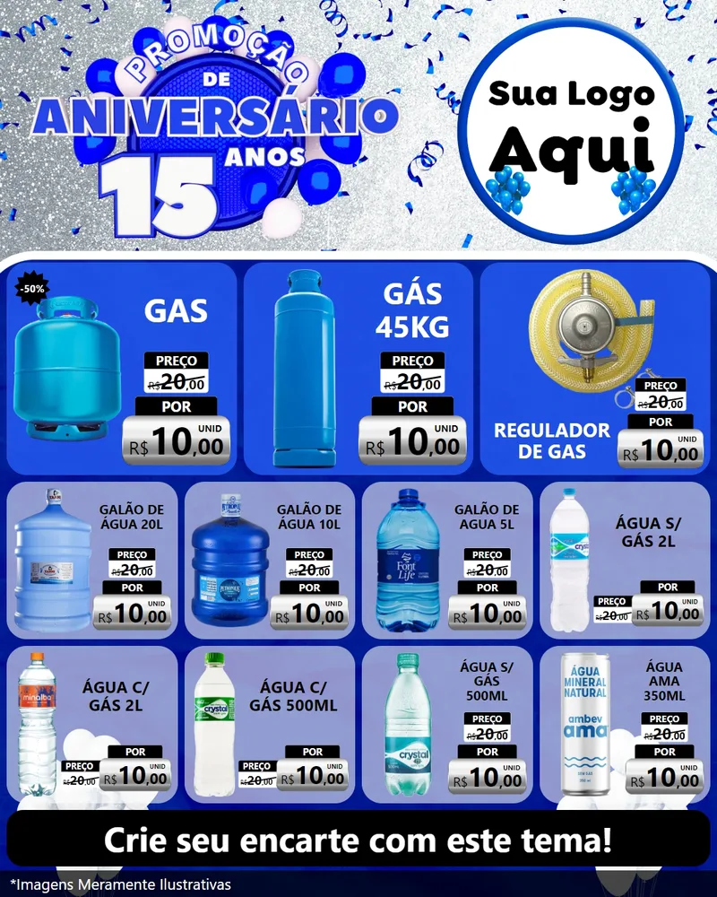 Modelo de Rede Social para Feed Instagram com o tema Promoção de Aniversário - 15 Anos para Água e gás