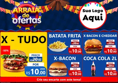 Modelo de Encarte para Encarte A4 Horizontal com o tema Arraiá de Ofertas para Hamburgueria
