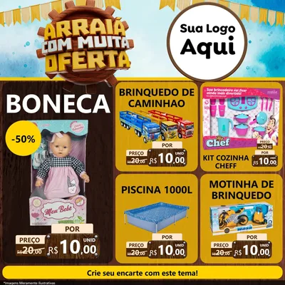 Modelo de Rede Social para Feed Facebook com o tema Ofertas de São João - Junina para Brinquedos