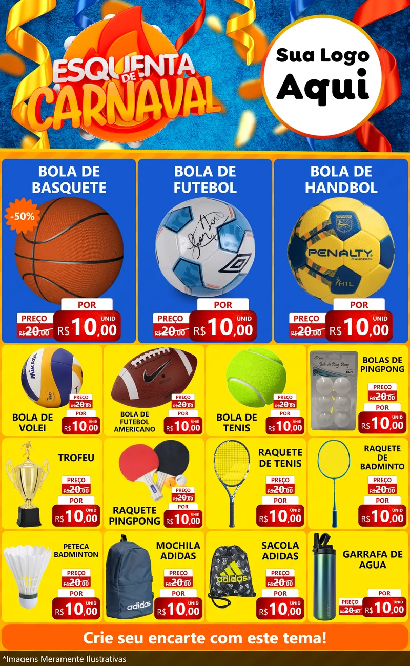 Modelo de Encarte para Encarte Grande com o tema Esquenta de Carnaval para Artigos Esportivos