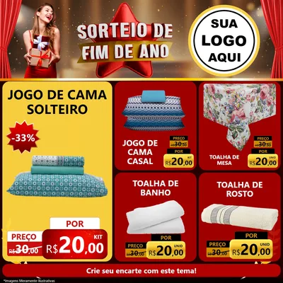 Modelo de Rede Social para Feed Facebook com o tema Sorteio de Fim de Ano para Cama, Mesa e Banho
