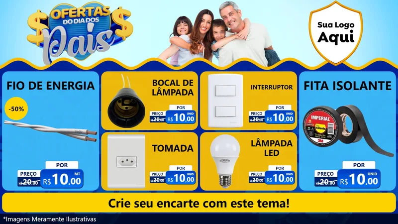 Modelo de TV para TV Horizontal com o tema Ofertas do Dia dos Pais para Materiais Elétricos