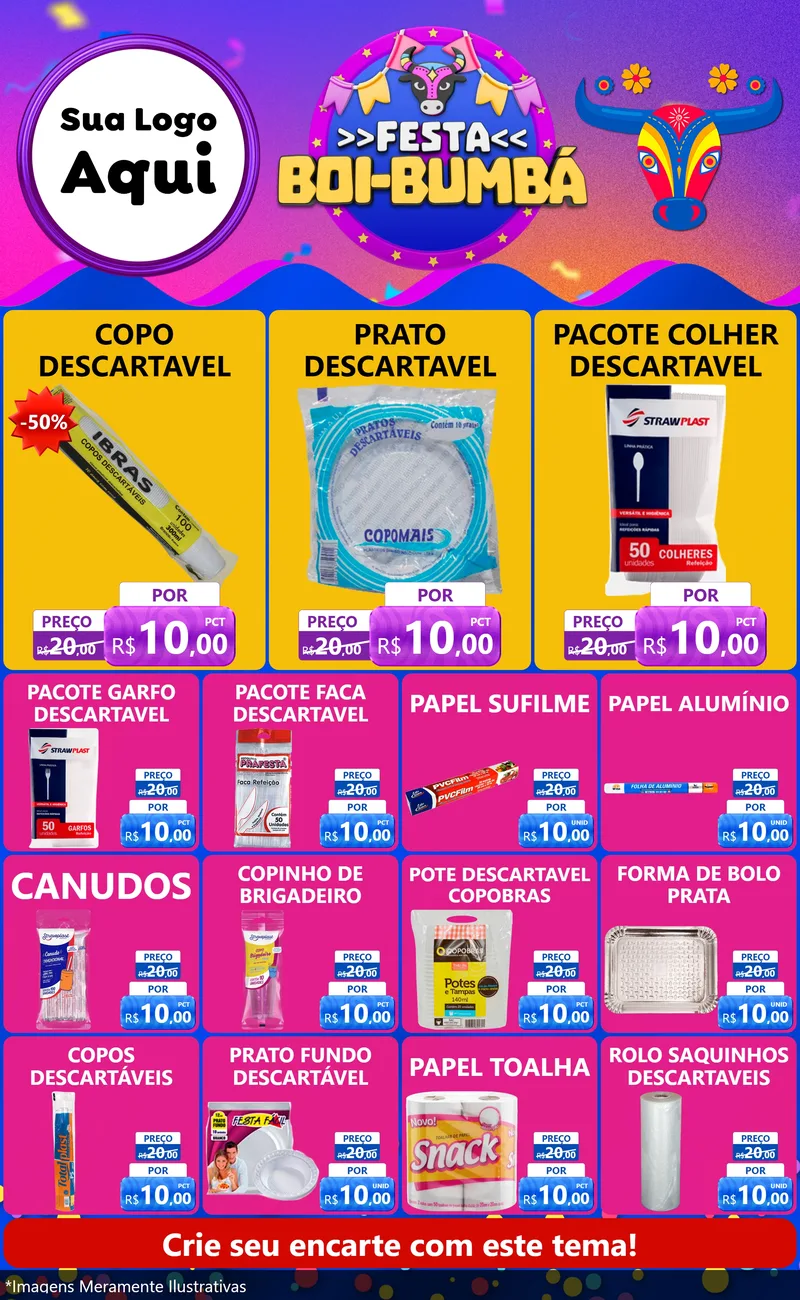 Modelo de Encarte para Encarte Grande com o tema Festa Boi-Bumbá para Embalagens