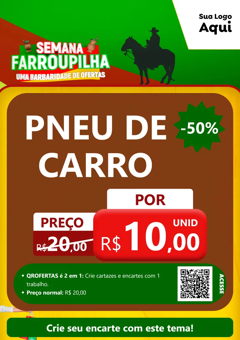 Modelo de Cartaz para Cartaz A4 Vertical com o tema Semana Farroupilha - Uma Barbaridade de Ofertas para Auto peças
