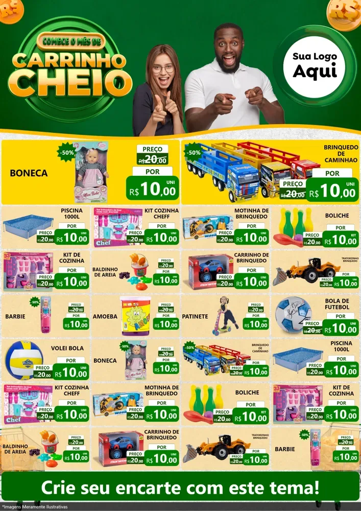 Modelo de Encarte para Encarte A4 Vertical com o tema Carrinho Cheio para Brinquedos