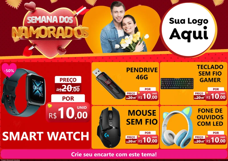 Modelo de Encarte para Encarte A4 Horizontal com o tema Semana dos Namorados para Informática