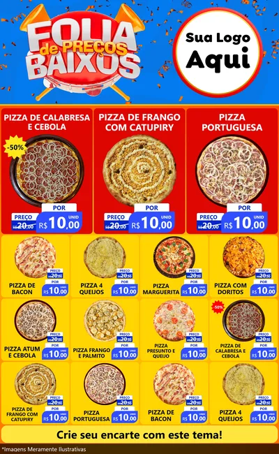 Modelo de Encarte para Encarte Grande com o tema Folia de Preços Baixos para Pizzaria