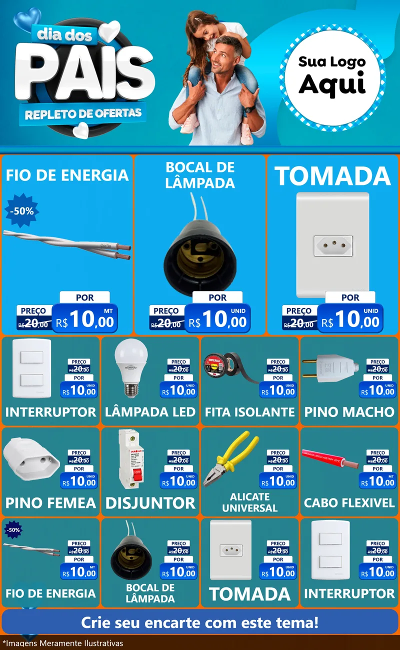 Modelo de Encarte para Encarte Grande com o tema Dia Dos Pais Repleto de Ofertas para Materiais Elétricos