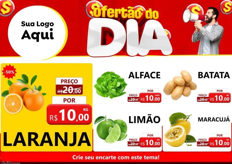 Modelo de Encarte para Encarte A4 Horizontal com o tema Ofertão do dia para Hortifrúti