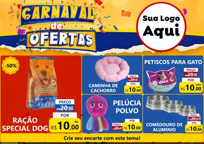 Modelo de Encarte para Encarte A4 Horizontal com o tema Carnaval de Ofertas para Pet Shop