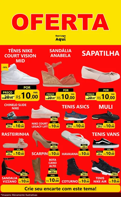 Modelo de Encarte para Encarte Grande com o tema OFERTA - Vermelho Cartaz para Calçados