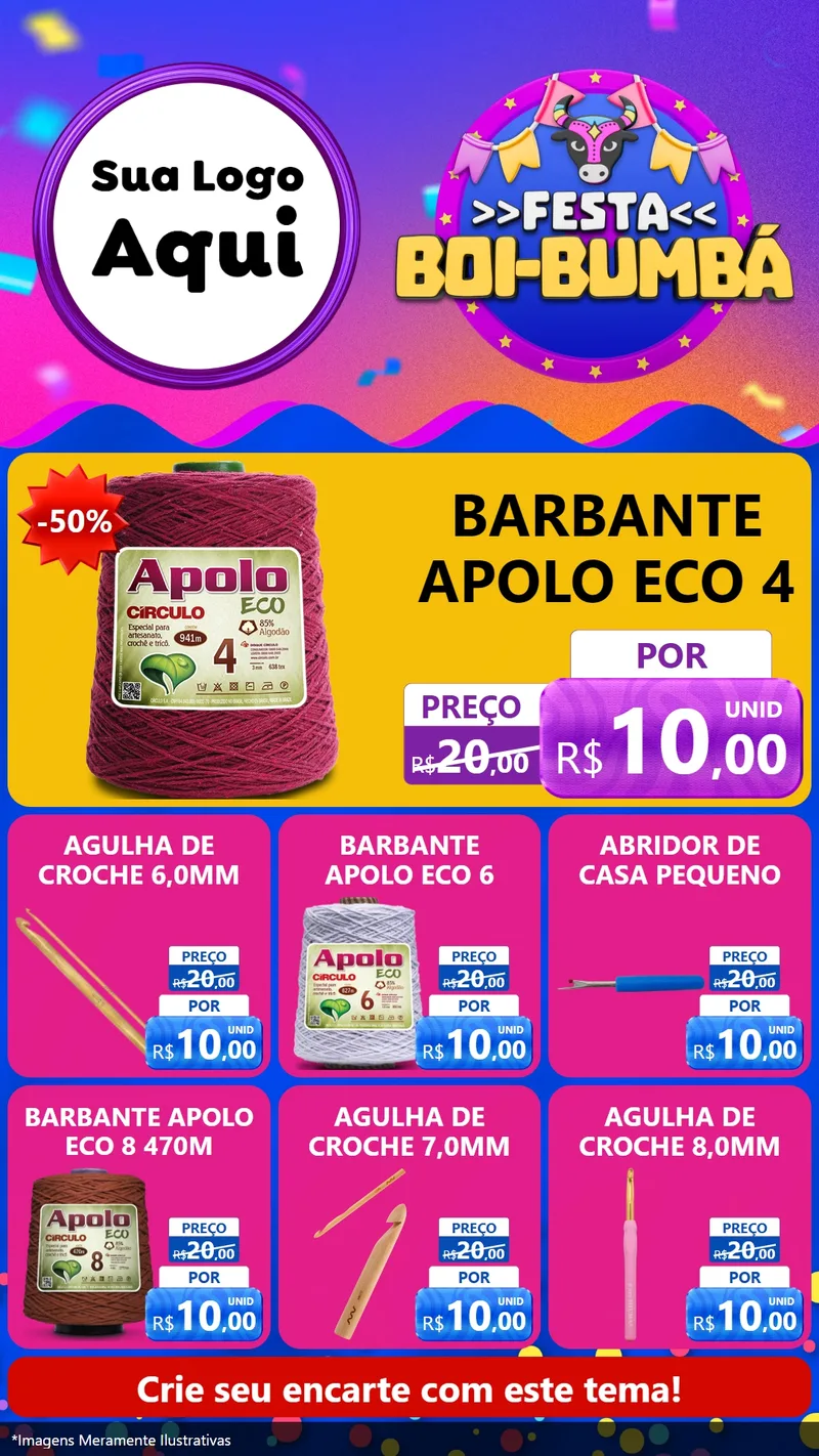 Modelo de Rede Social para Stories com o tema Festa Boi-Bumbá para Armarinho e Aviamentos