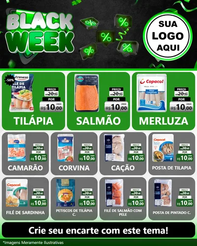 Modelo de Rede Social para Feed Instagram com o tema Black Week para Peixaria