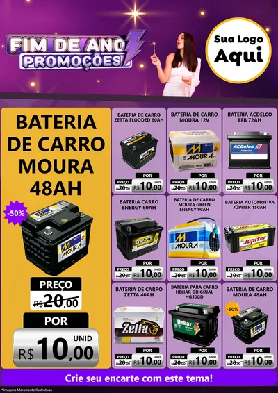 Modelo de Encarte para Encarte A4 Vertical com o tema Fim de Ano Promoções para Baterias Elétricas