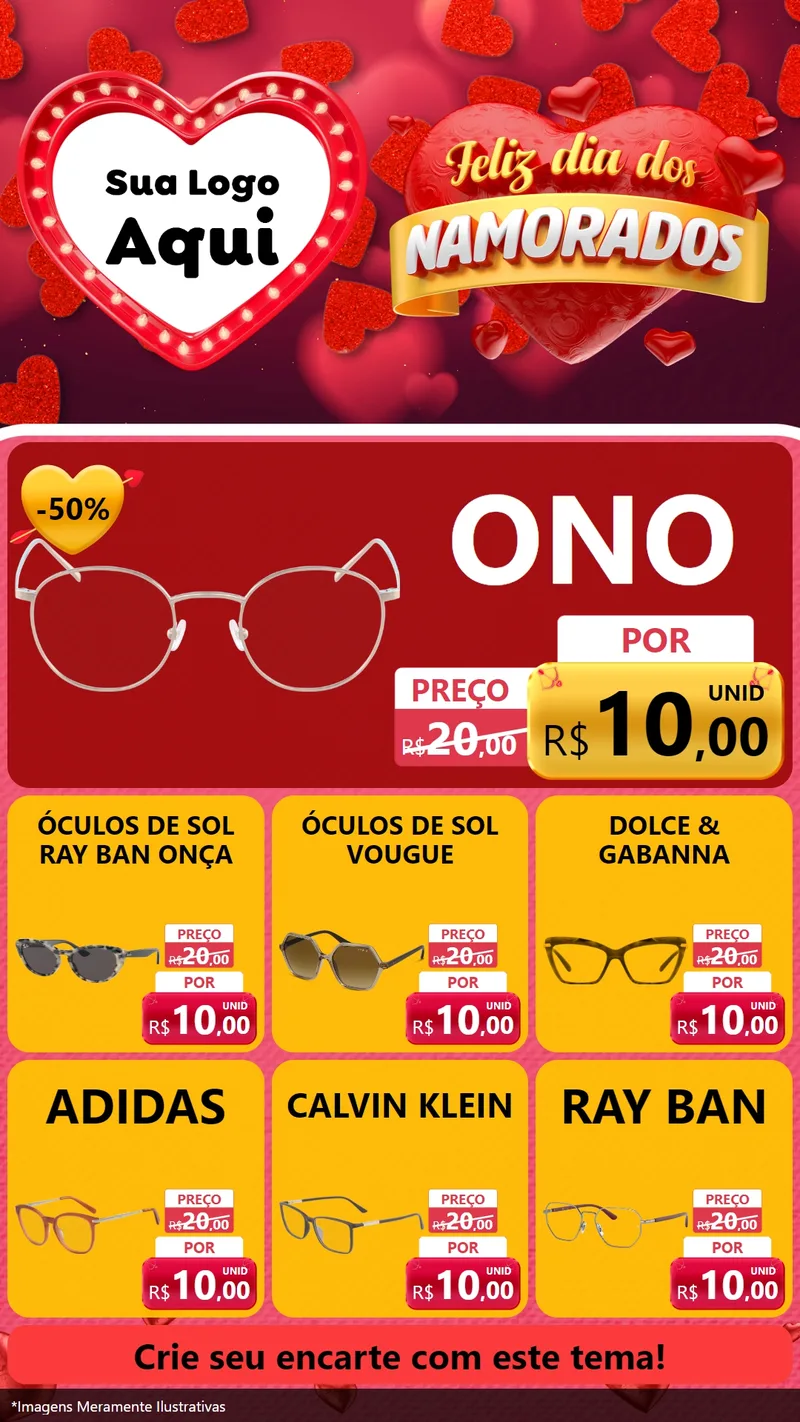 Modelo de Rede Social para Stories com o tema Feliz Dia Dos Namorados para Óticas