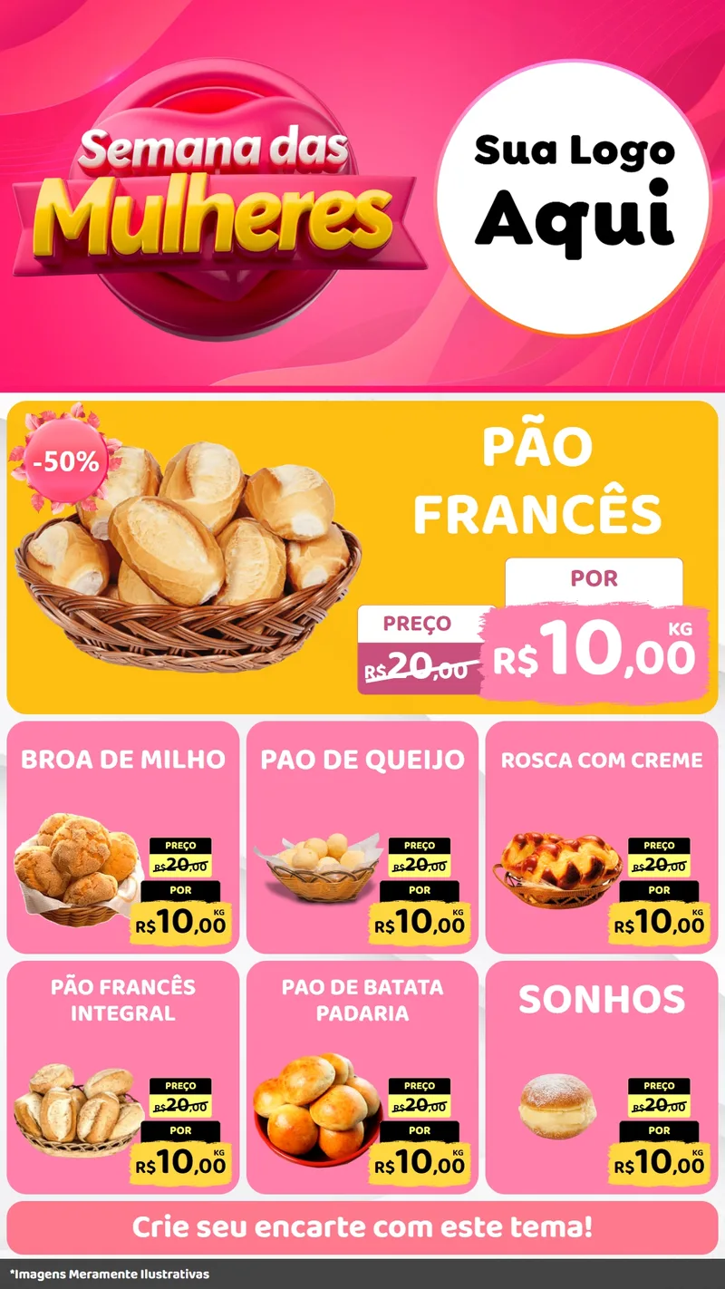 Modelo de Rede Social para Stories com o tema Semana das Mulheres para Padaria