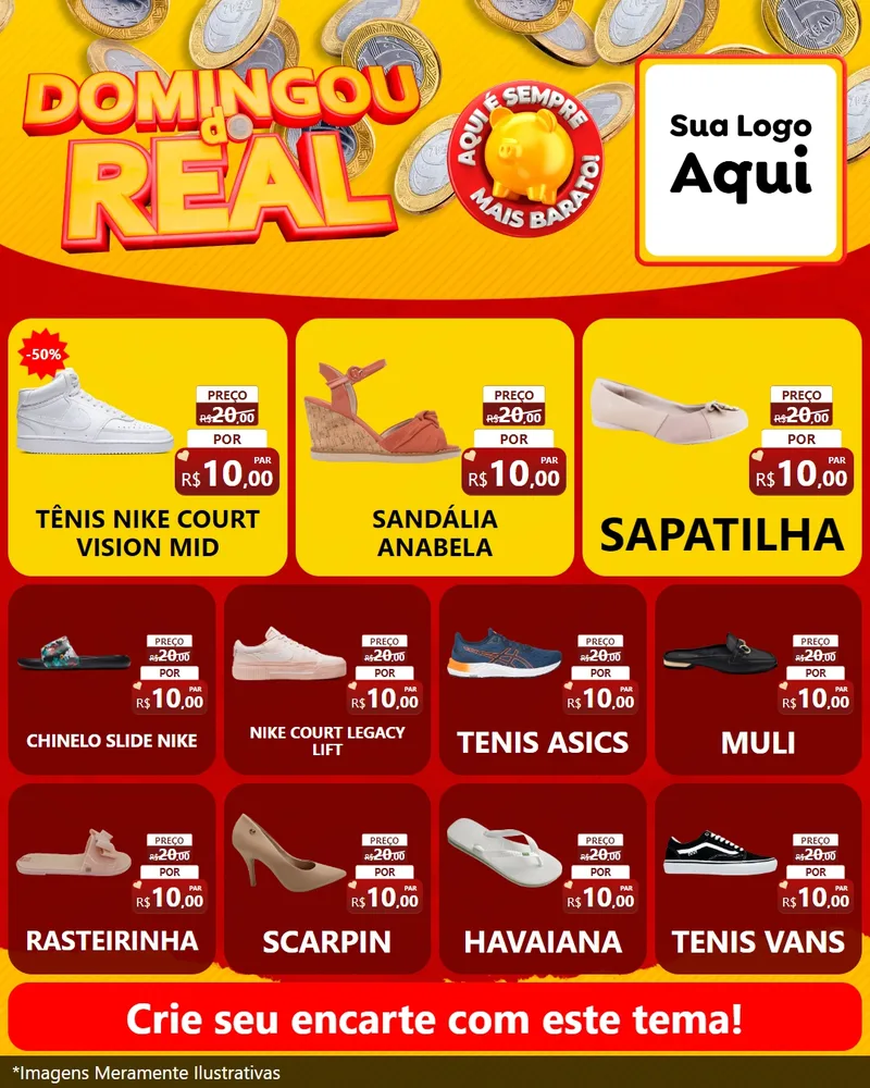 Modelo de Rede Social para Feed Instagram com o tema Domingou do Real para Calçados