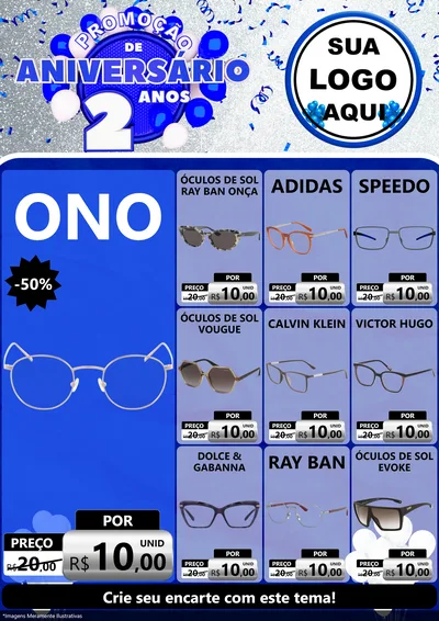 Modelo de Encarte para Encarte A4 Vertical com o tema Promoção de Aniversário - 2 Anos para Óticas