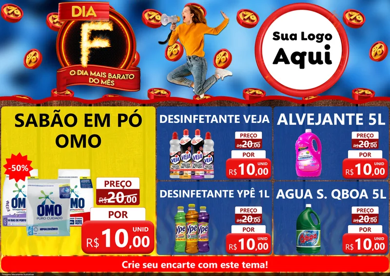 Modelo de Encarte para Encarte A4 Horizontal com o tema Dia F - O Dia Mais Barato Do Mês para Produtos de Limpeza
