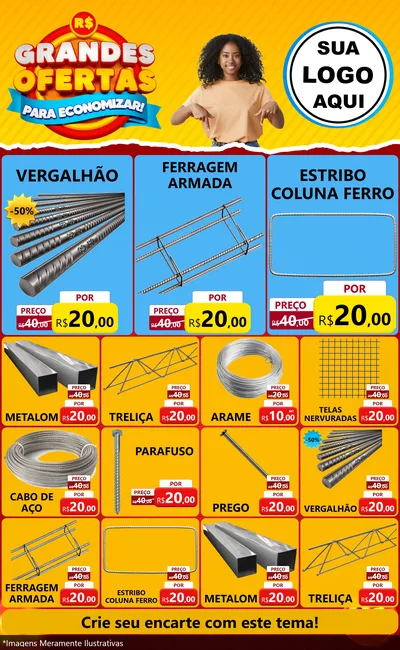 Modelo de Encarte para Encarte Grande com o tema Grandes Ofertas Para Economizar! para Ferragens