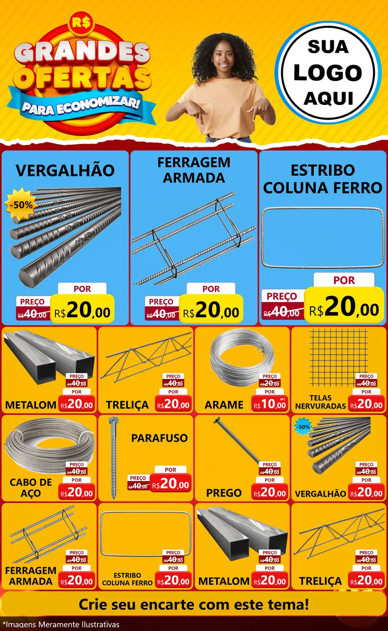 Modelo de Encarte para Encarte Grande com o tema Grandes Ofertas Para Economizar! para Ferragens