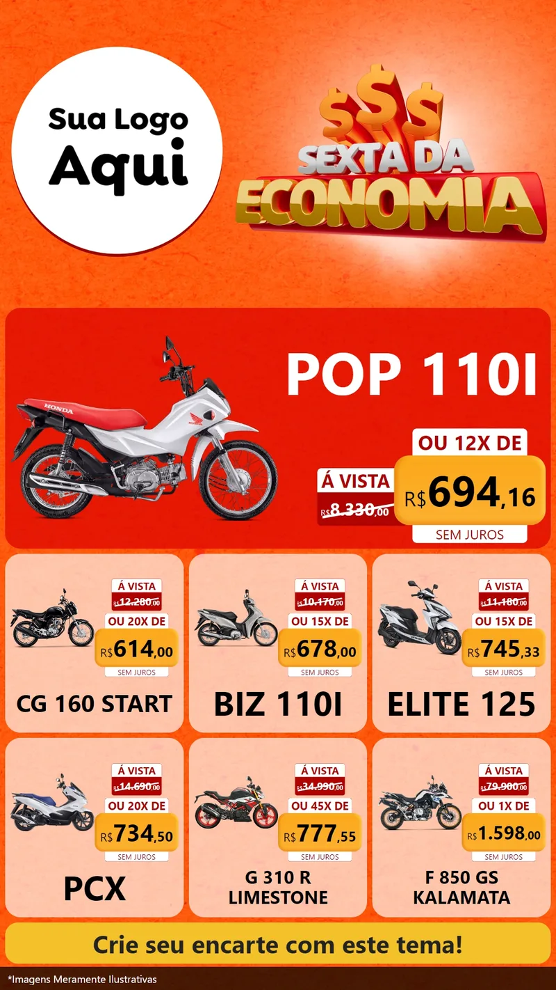 Modelo de Rede Social para Stories com o tema Sexta da Economia para Concessionaria de Motos
