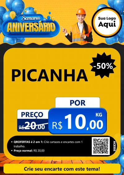 Modelo de Cartaz para Cartaz A4 Vertical com o tema Semana de Aniversário para Açougue