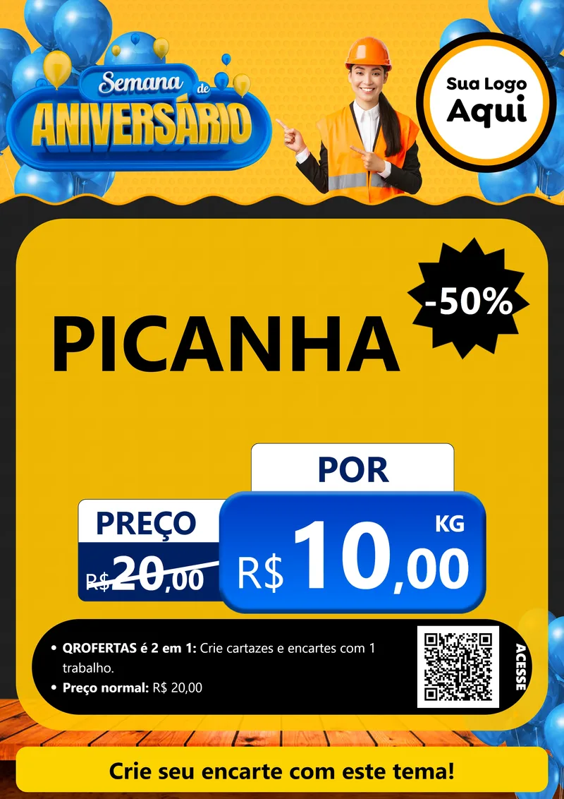 Modelo de Cartaz para Cartaz A4 Vertical com o tema Semana de Aniversário para Açougue
