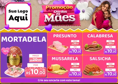 Modelo de Encarte para Encarte A4 Horizontal com o tema Promoção Dia das Mães para Frios e Laticínios