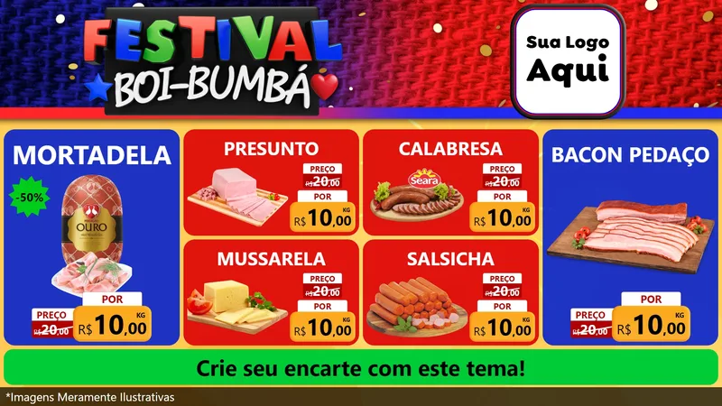 Modelo de TV para TV Horizontal com o tema Festival Boi-Bumbá para Frios e Laticínios
