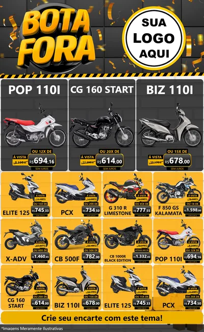 Modelo de Encarte para Encarte Grande com o tema Bota Fora para Concessionaria de Motos