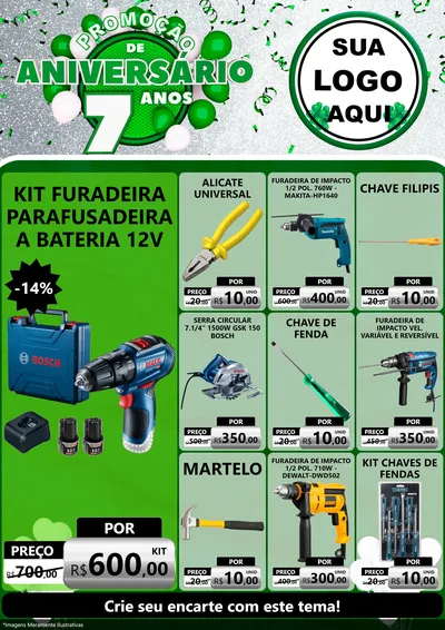 Modelo de Encarte para Encarte A4 Vertical com o tema Promoção de Aniversário - 7 Anos para Maquinas e Ferramentas