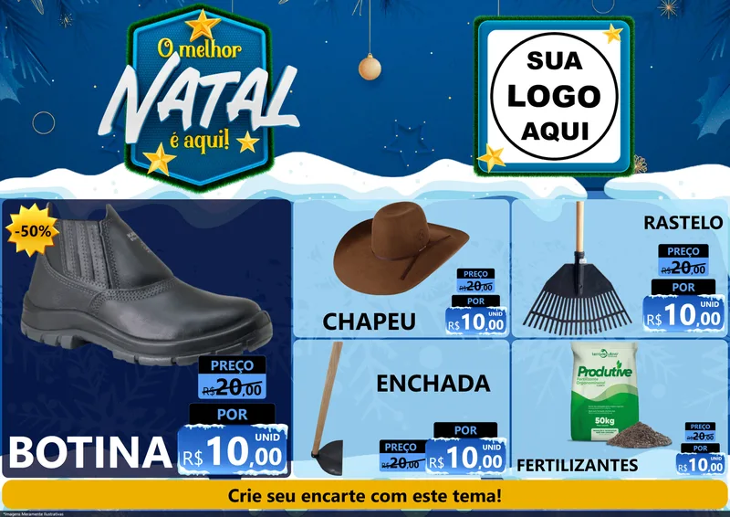 Modelo de Encarte para Encarte A4 Horizontal com o tema O Melhor Natal É Aqui! para Agropecuária