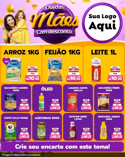 Modelo de Rede Social para Feed Instagram com o tema Dia das Mães com Desconto para Supermercado