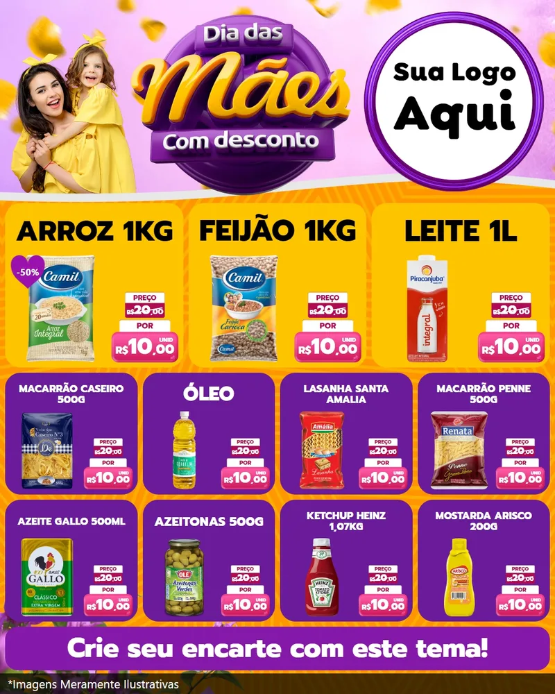 Modelo de Rede Social para Feed Instagram com o tema Dia das Mães com Desconto para Supermercado