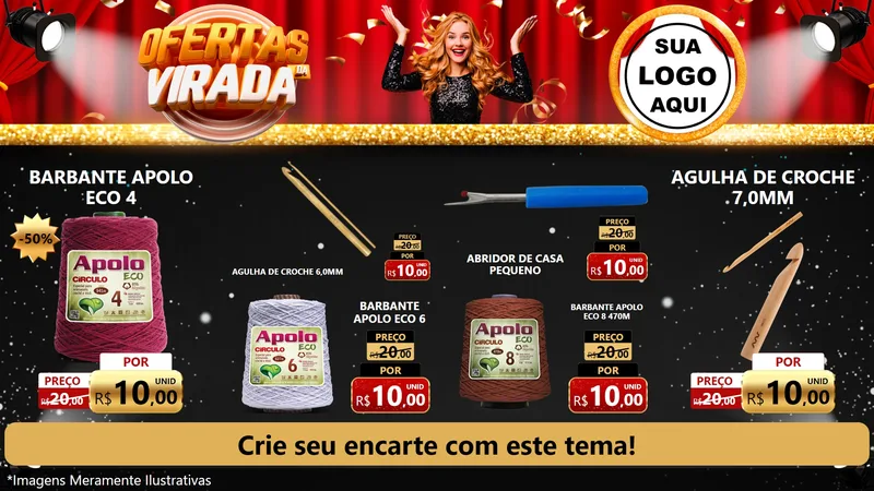 Modelo de TV para TV Horizontal com o tema Ofertas da Virada para Armarinho e Aviamentos